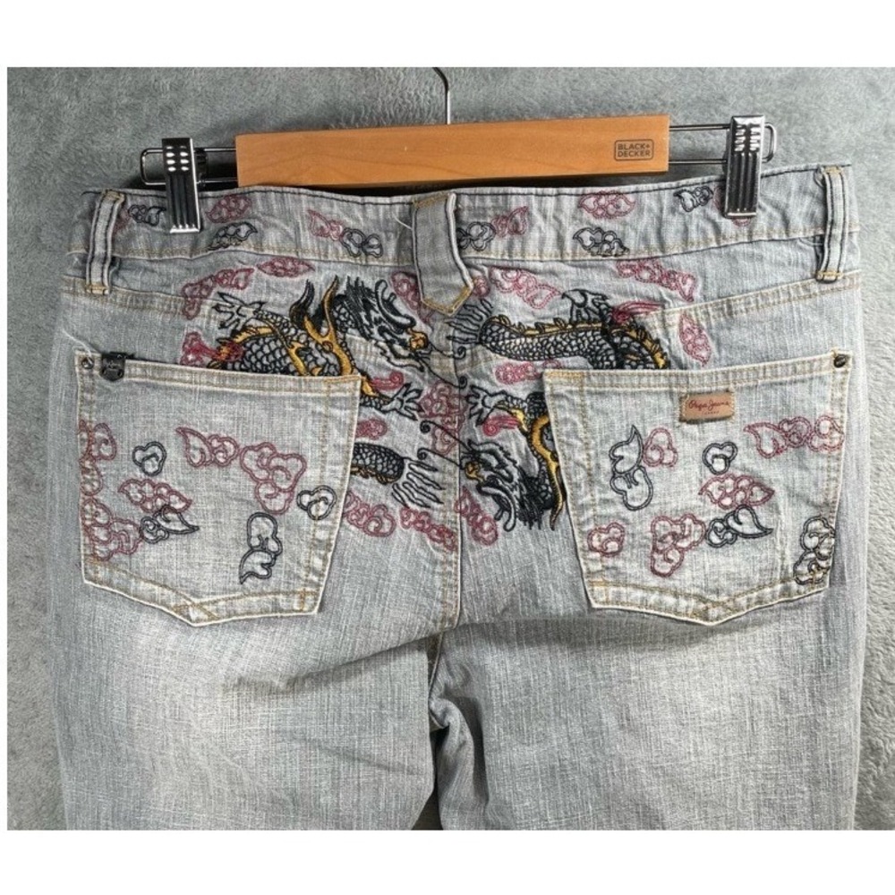 Vintage Pepe Jeans London Dragon Embroidered Jeans Men‎ 33x32 Y2k Grunge Skater
